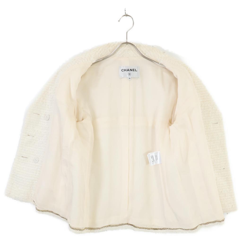 CHANEL [Good Condition] P56048V29319 Lion Button Tweed Double Breasted Jacket 38 whiteUsed