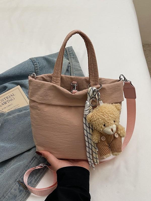Street Style Nylon Square Bag For Women Teen Fashion Lightweight Crossbody Bag With Stitching Detail