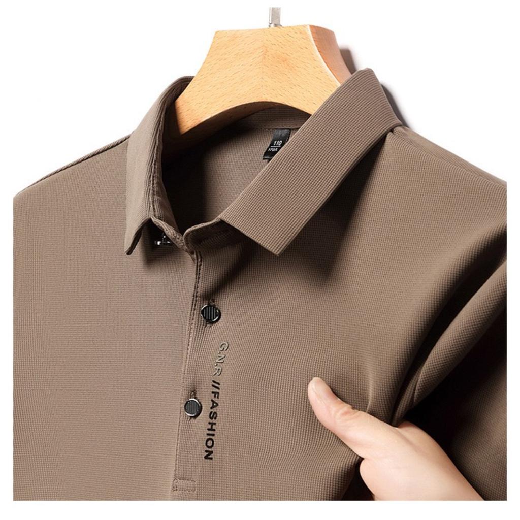 TrendHub Men's Long Sleeved POLO Shirt with Letter Printed Lapel Casual Top