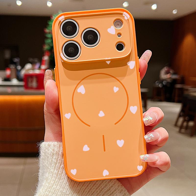 

Cute Cartoon Love Hearts Case For iPhone 17 Pro Max Funda iPhone 16 15 14 13 Pro Max Magnetic For Magsafe Hybrid Slim Matte Cover iPhone 16 оранжевый