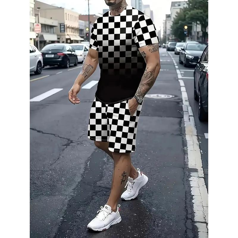 New T-shirt Set 3d Printed Digital Ball Suit Pattern Men's Summer Fashion Casual Street Style Crew-neck T-shirt And Shorts