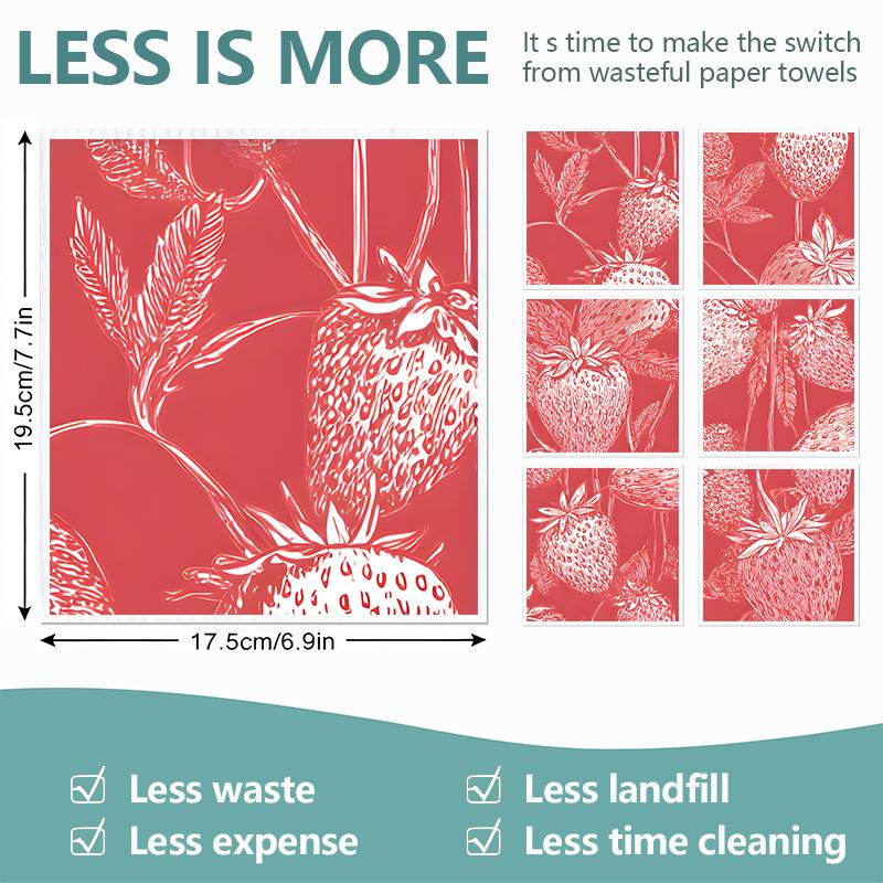 Cleaning Cloth Reusable Kitchen Dish Towels Eco-friendly Microfiber Red Strawberry Print Dishcloths Lint Free Washable Duster Rags Tea Towels 9*7inch