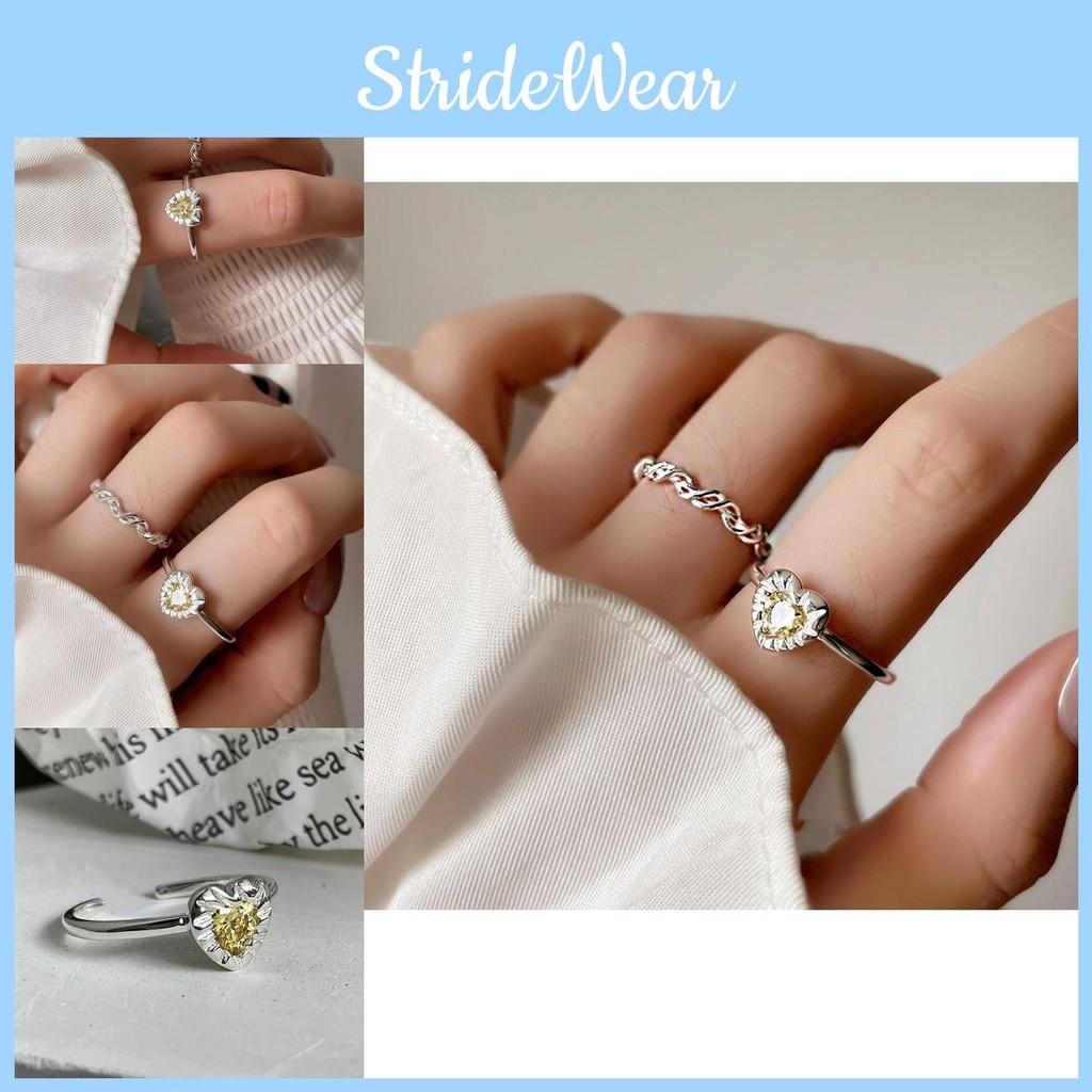 Beautiful Yellow Crystal Heart Ring For Women Stylish And Adjustable Copper Jewelry