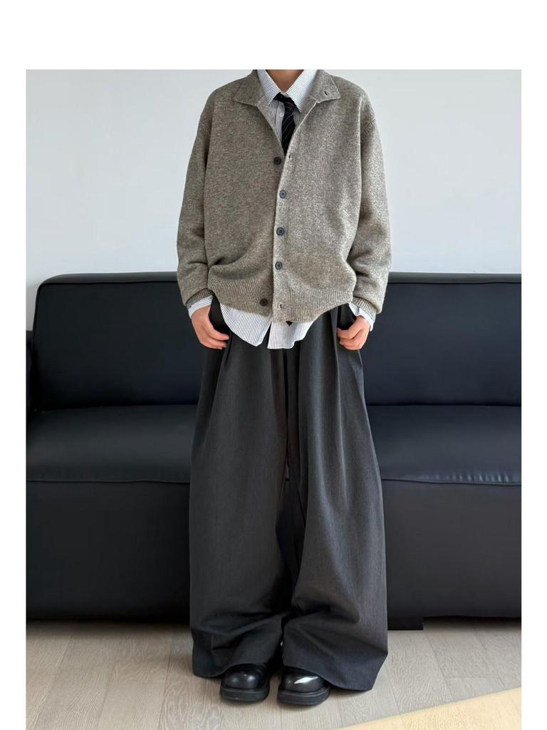 Pánský japonský retro pletený kardigan se stojáčkem – Jednoduchý, univerzální, ležérní svetr v jednobarevném provedení