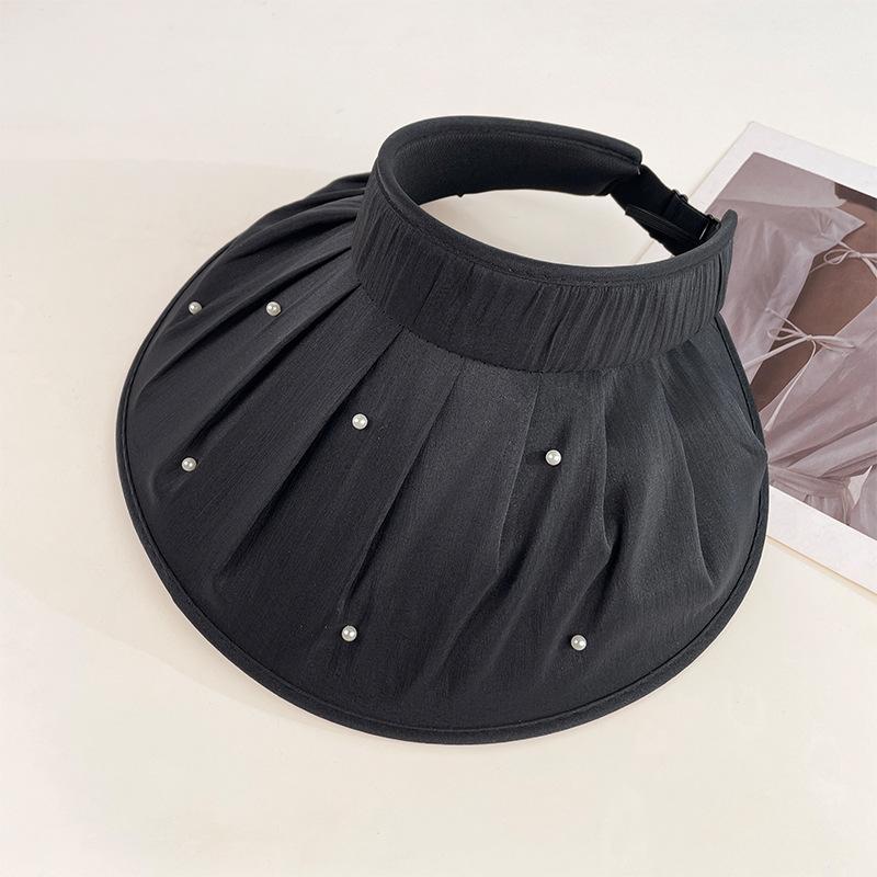 Women's Summer Foldable Pearl Wide-Brim Open-Top Sun Protection Hat, Outdoor Travel UV Protection Bucket Hat