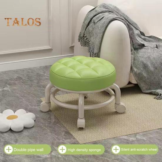 Låghöjd rullande pall med 360 graders hjul Fuktläder svampfylld kudde Modernt hemmakontor Butik Rund rullpall Sitsstol