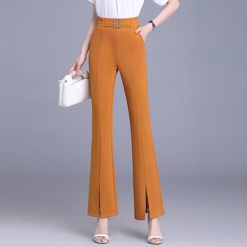Women s High-Waisted Split Flare Suit Pants - Slimming, Casual, Versatile, Draping, Elastic Waist, Wide-Leg Design Orange Long Pants for Over 1.58m