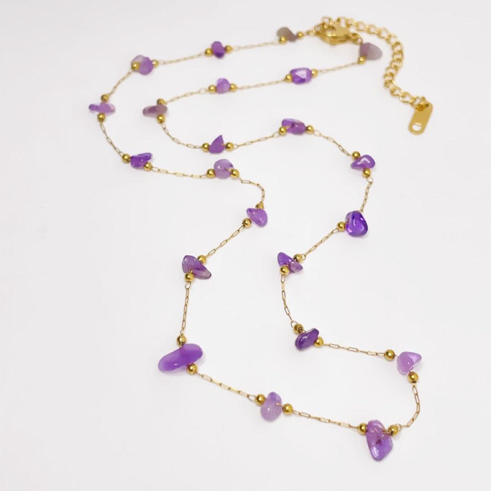 Light Luxury Fashion Amethyst Gravel Necklace Femininity Simple Titanium Steel Clavicle Chain Versatile