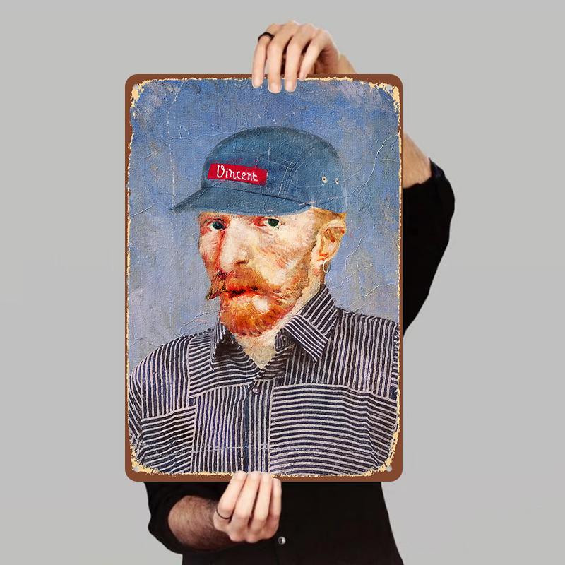 

Vintage Van Gogh Portrait Custom Metal Tin Painting Home Wall Decor Art Mural Living Room Bedroom Creative Hanging Ornament 7.9x11.8In(20x30cm)