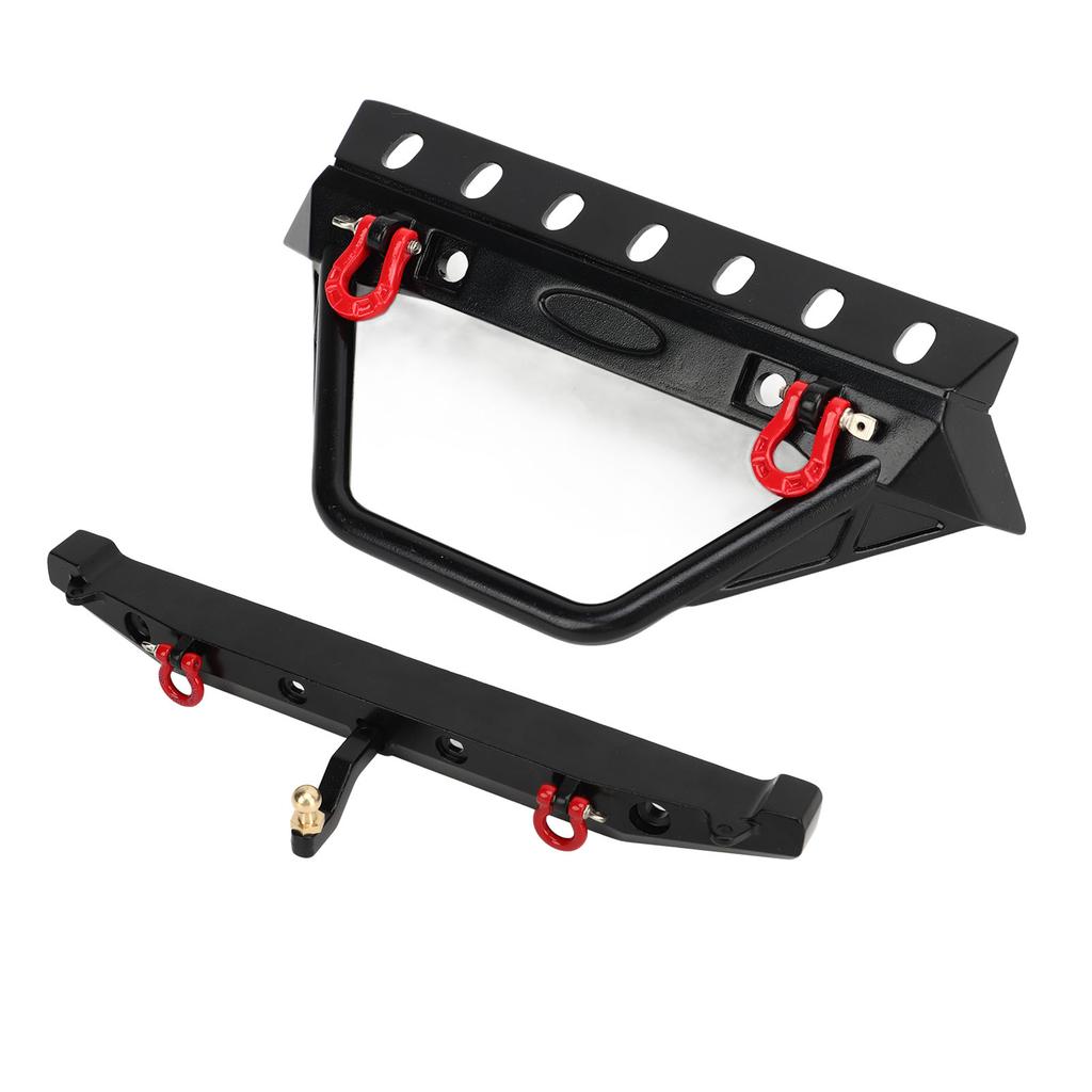 RC Crawler Bumper Black Front and Rear Bumper with Winch Mount Shackles LED Lights for Axial SCX10