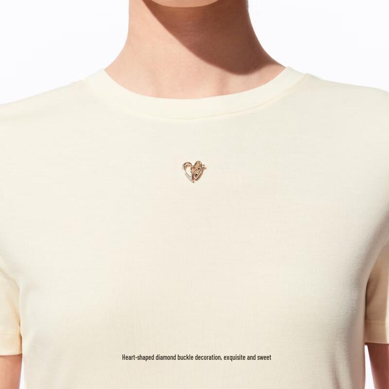 VEROMODA Women's Lyocell T-Shirt with Heart Rhinestone & Rounded Hem