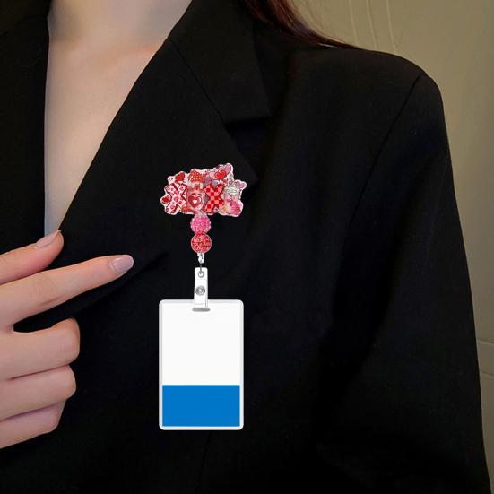 Gör-det-själv Pärlförsedd Märkeshållare Alla hjärtans dag Märkesklämma Justerbar Utfällbar Snodd för Nycklar ID-kort Kreativ Gåva för Par Vänner