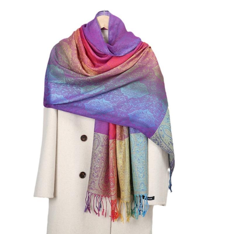 Hot-selling popular colored cashew fringed shawl women's gradual change embroidered scarf