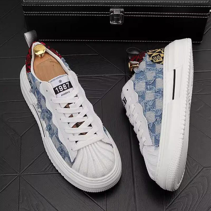 

European men s shoes autumn shoes Breathable match color canvas shoes thick board men s casual shoes 44 небесно-голубой