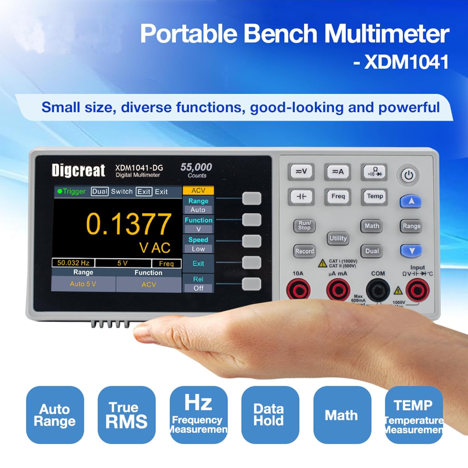 

Portable Digital Multimeter XDM1041-DG with 3.5 LCD, 55K Counts, True RMS, Temperature Test United States