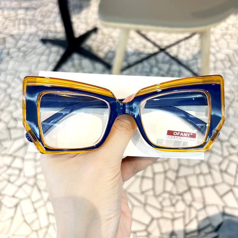 Women's Large-frame Retro Anti-blue Light Fashionable Presbyopia Glasses Ultra-light Polygon Color Blocked Glasses +1.0 To +4.0