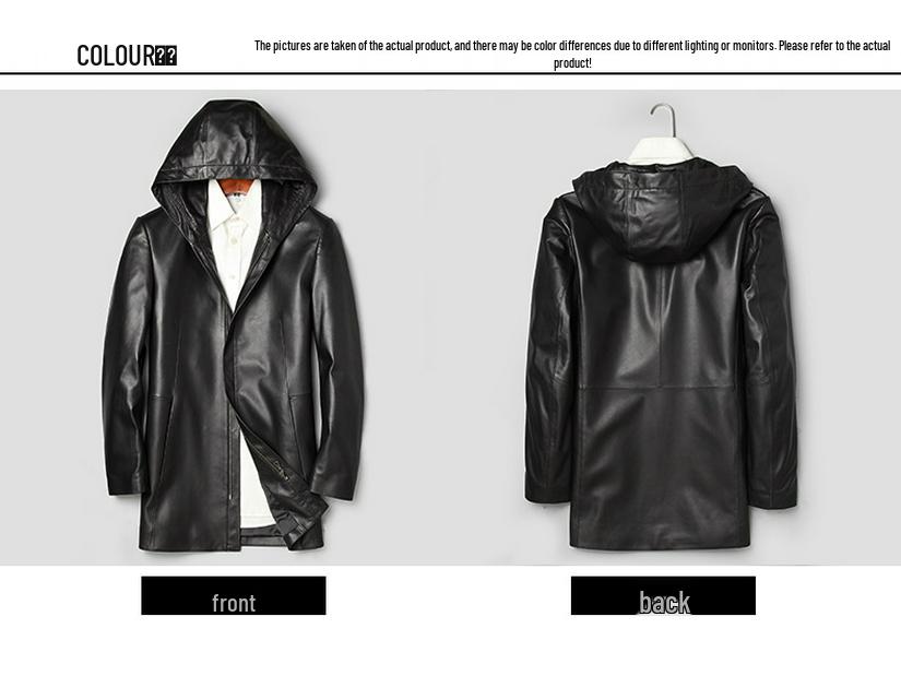 Men's Genuine Lambskin Hooded Leather Jacket, Slim Fit, Mid-Length Outerwear