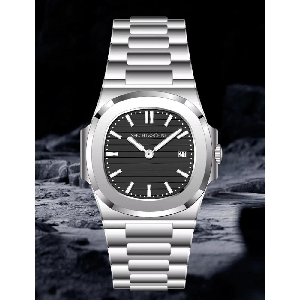 Specht & Söhne New Fashion Ultrathin Mens Watch 39MM Quartz Wristwatch Stainless Steel Waterproof Calendar 5711 Watches For Men