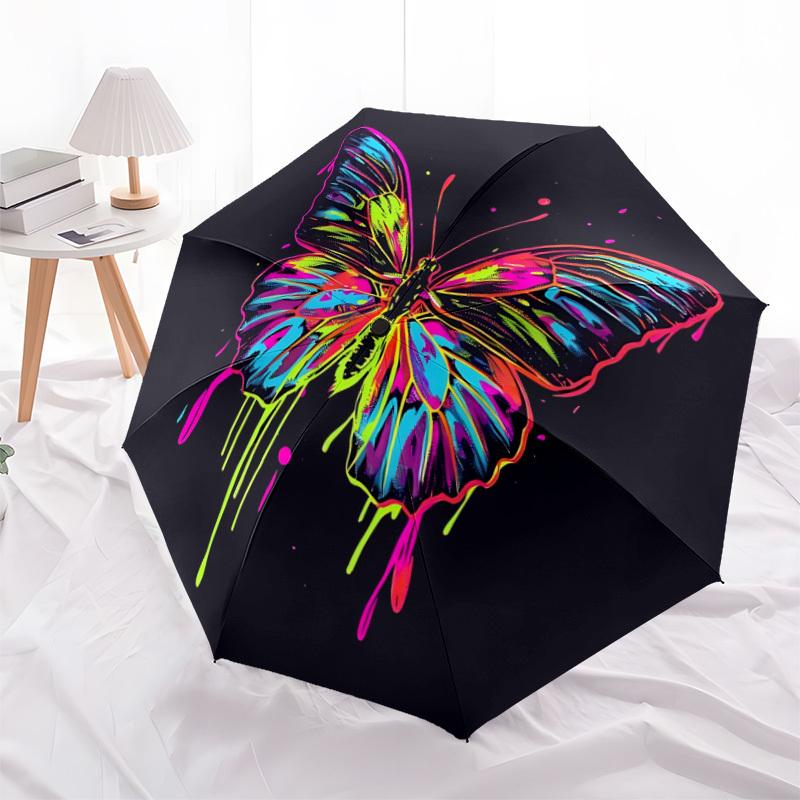 1pc Butterfly Neon Automatic Folding Umbrella - Compact 8-Rib Design, Durable Plastic & Iron, Lightweight for Outdoor Daily Use034