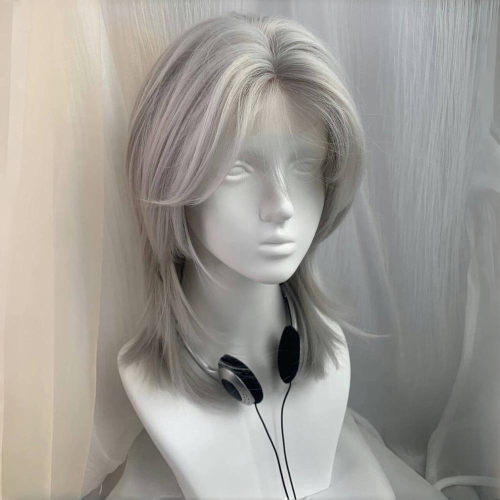 Short Straight Mullet Head Wigs with Bangs Wolf Tail Anime Men Wigs Halloween