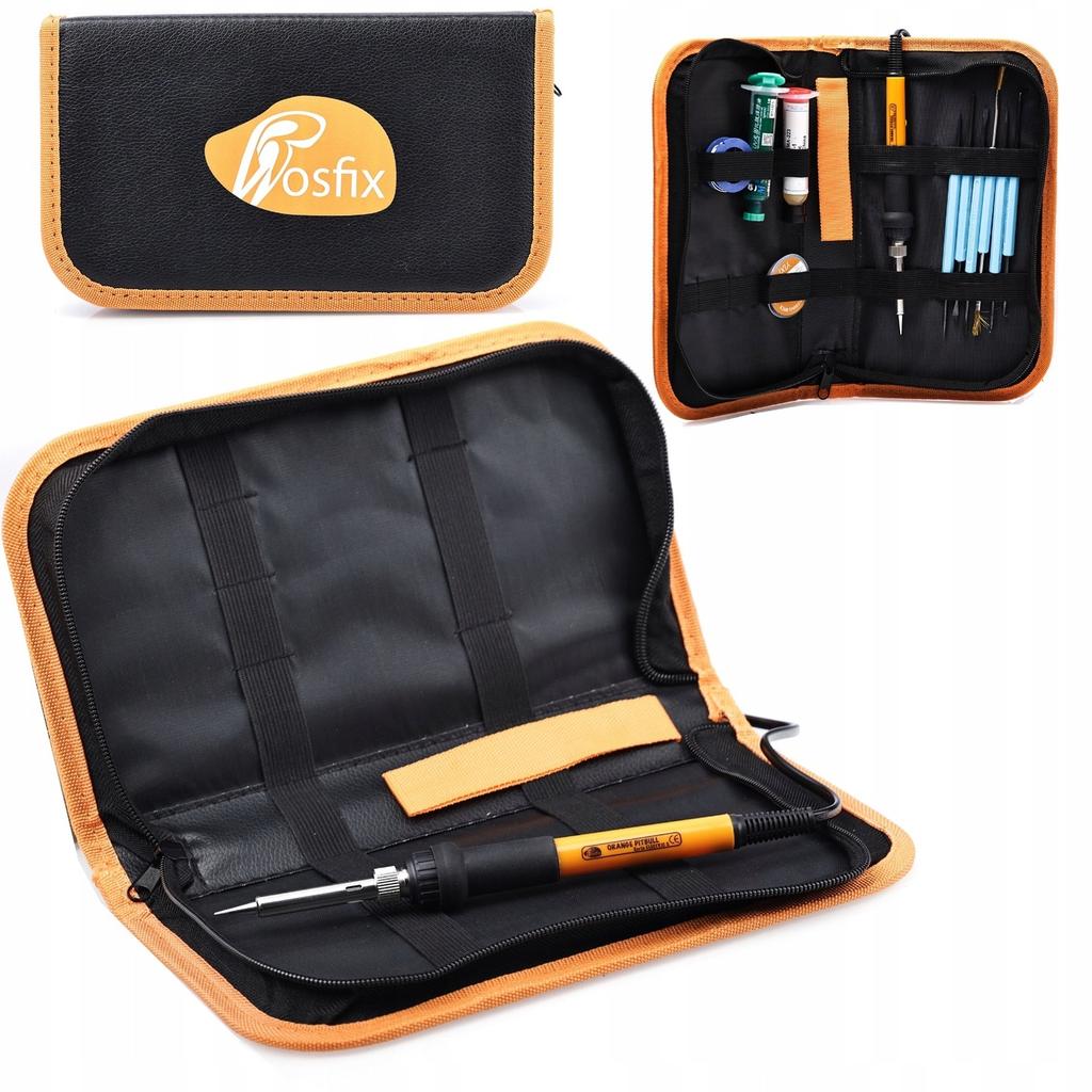 Rosfix SolderKit Pro 8in1 – 60W Lötset mit LCD | Entlötpumpe, Flussmittel, ESD-Pinzette, Kolophonium, Organizer | Für Elektronik und Service