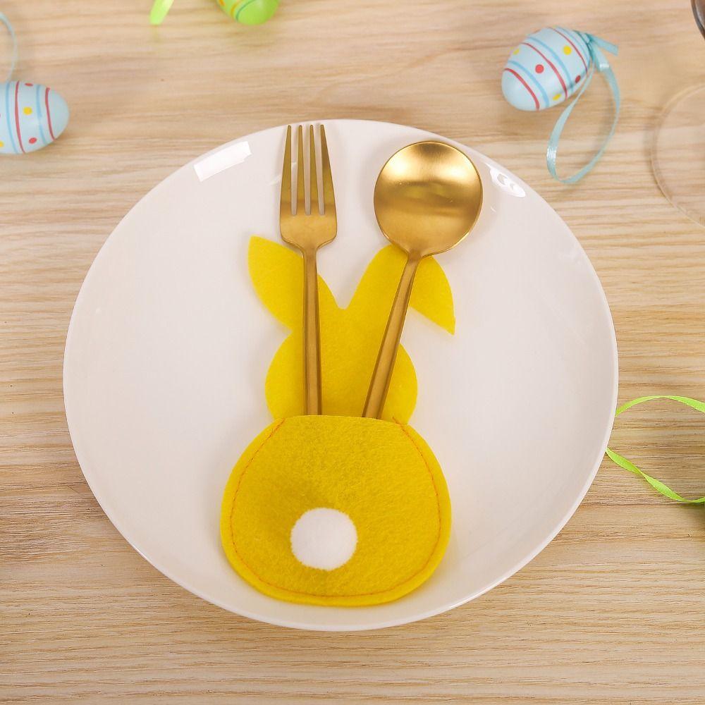 4pcs Rabbit Easter Fork Bag Reusable Cutlery Holder Bag Cute Easter Bunny Utensil Holder  Felt