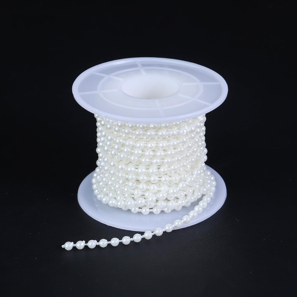 

5Yards Beige/White Round Imitation Pearl Beads Chains Line Link Chains For DIY Wedding Party Dress Headwear Decor Jewelry Making