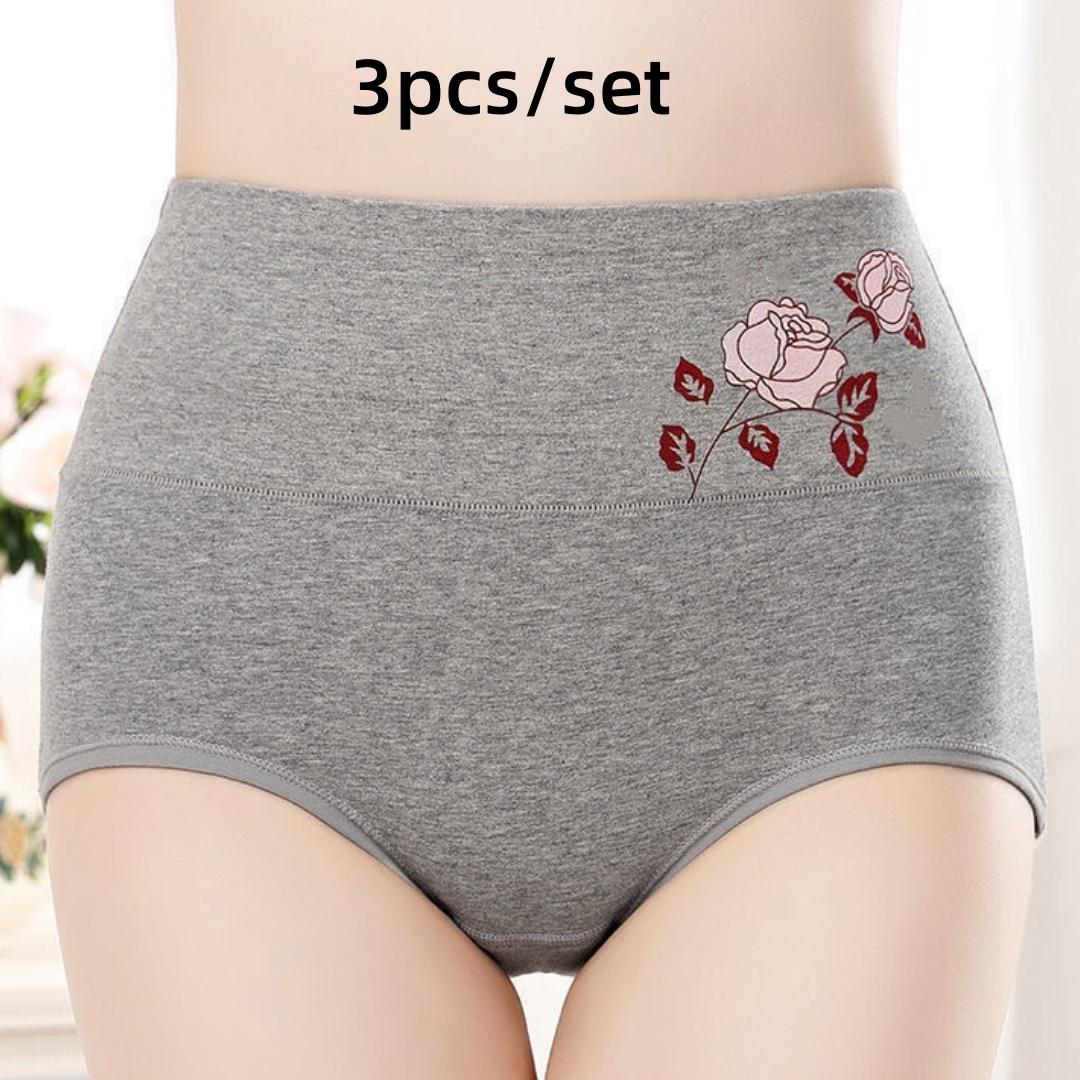 

3pcs/set Women Embroidered Panties Seamless Body Shaper Panty High Waist Underwear L сірий