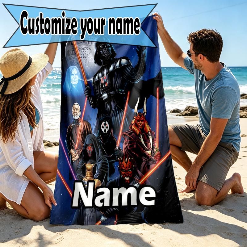 Custom Name Personalized Star Wars Print Beach Towel, for Trip Camping Beach Party Home Decor, Birthday Gift for Family & Friends