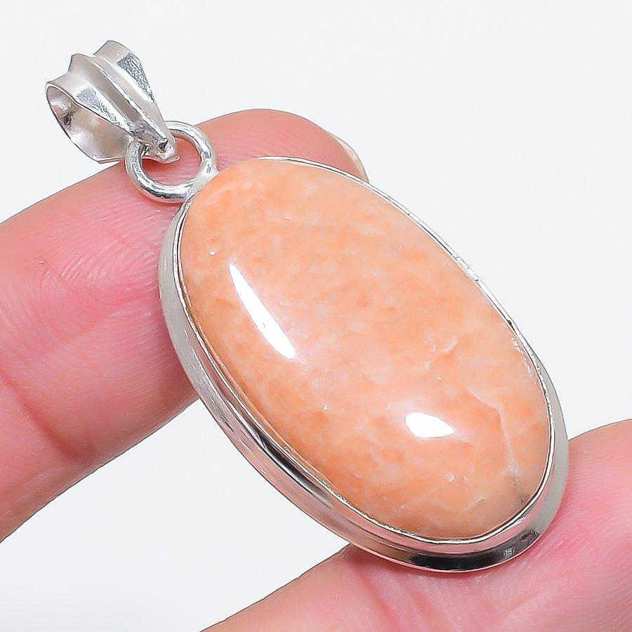 Natural Orange Aventurine 925 Sterling Silver Jewelry Pendant 1.93" D3h96