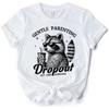 Gentle Parenting Dropout Raccoon T-Shirt, Tired Parent Humor Retro White and Natural Mom Tee