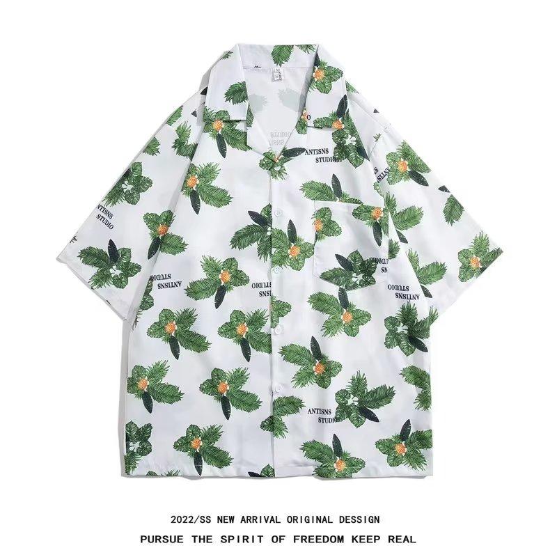 

Летняя мужская рубашка с короткими рукавами и цветочным принтом, пляжная рубашка в стиле ретро для мужчин и женщин, повседневная рубашка с воротником, топ для пары, свободный крой