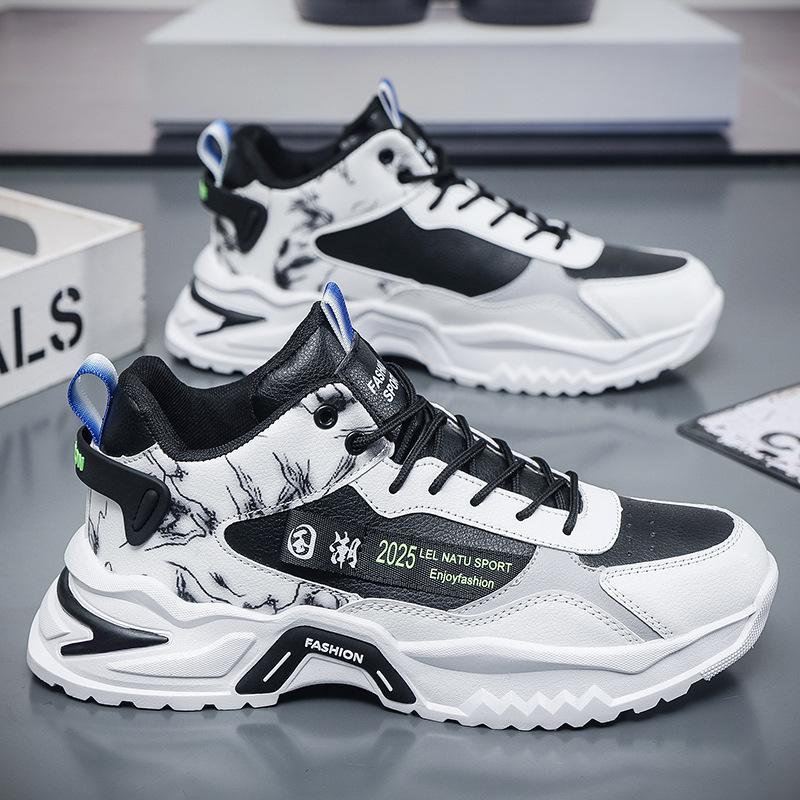 Men's Shoes 2025 Autumn New Casual High-top Sports Shoes Men's Non-slip and Wear-resistant Fashion Dad Shoes Guochao Trendy Shoes