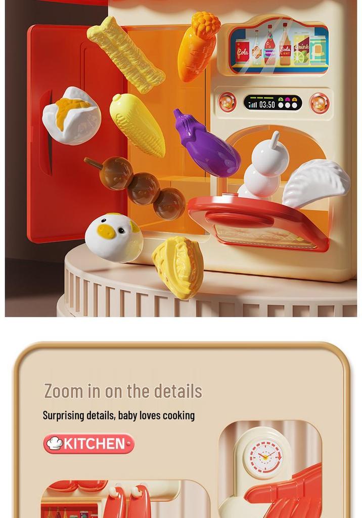 Playhouse Kitchen & Dining Table Set with Spray Light – Realistic Cooking Toys for Girls.