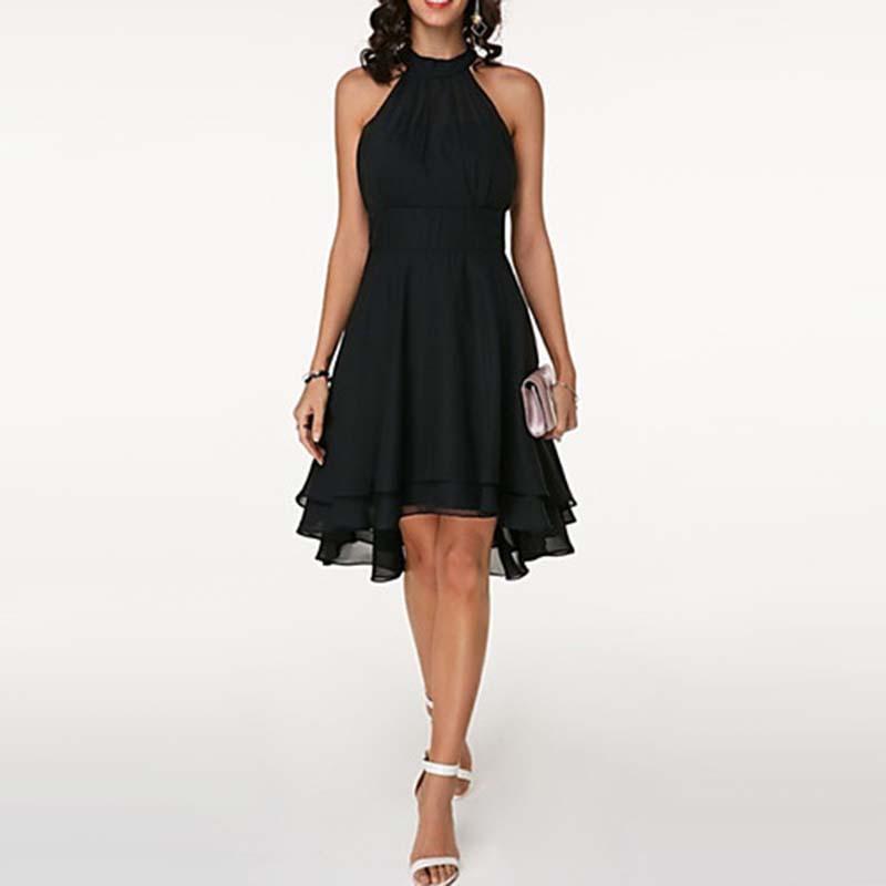 

Женское сексуальное платье миди без рукавов с открытыми плечами и круглым вырезом, облегающее, длиной до колена, из шифона 4XL чёрный