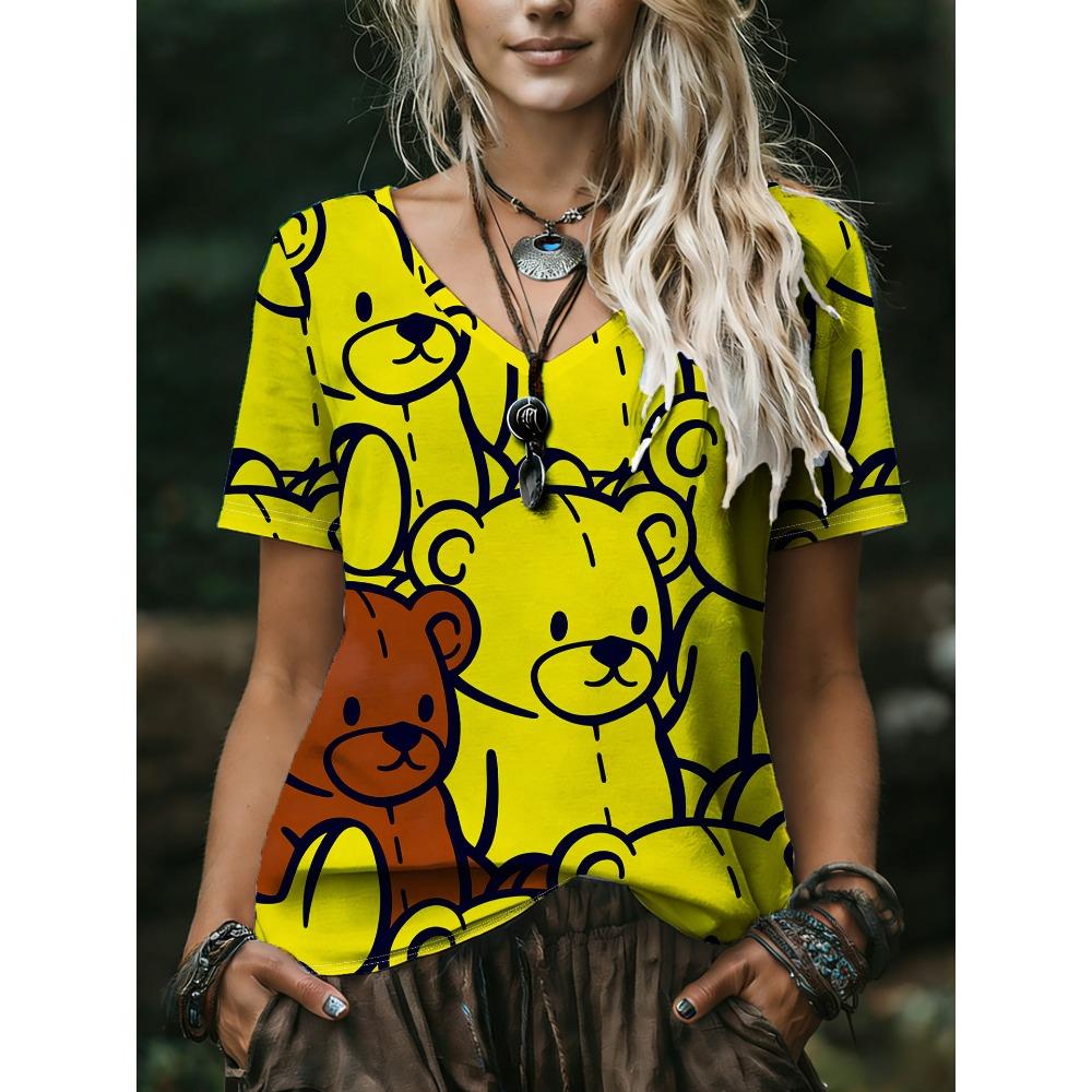 Fashionable Comfortable Oversized Breathable Women's V-neck T-shirt Colorful Creative 3D Pattern Summer Short Sleeved T-shirt