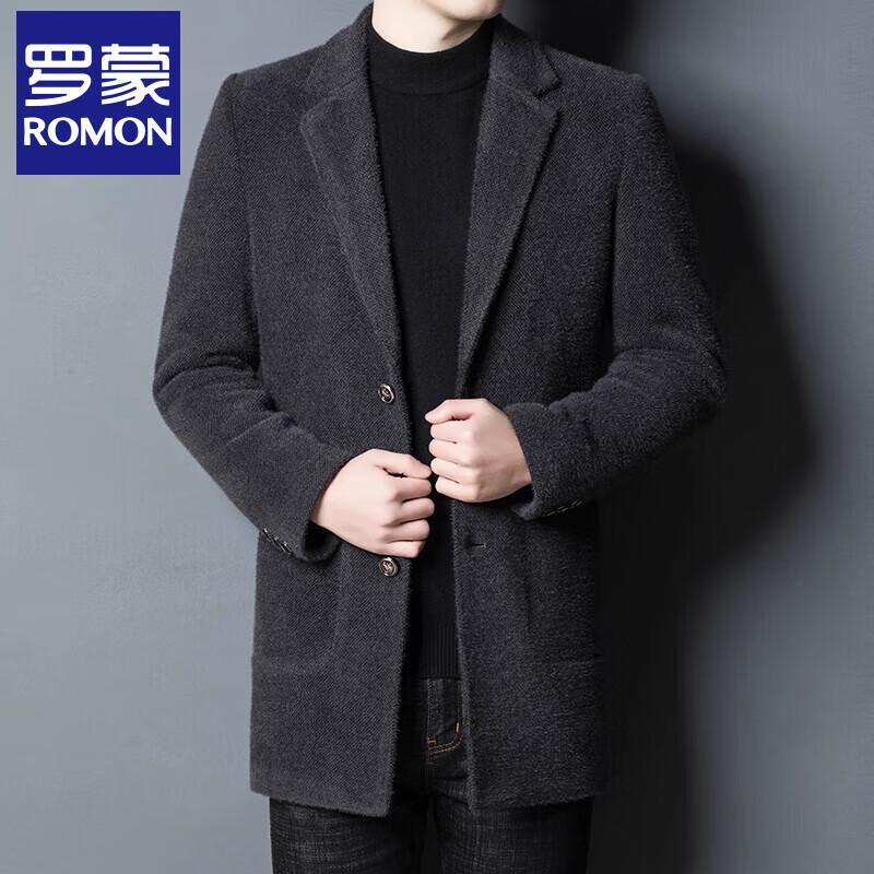 ROMON Men's Mid-Length Wool Blend Business Casual Coat
