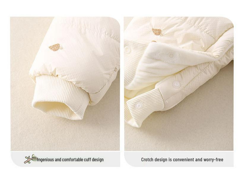 Thickened Fleece-Lined Winter Jumpsuit for Newborn Baby Girls - Cute Hooded Outfit for Outings