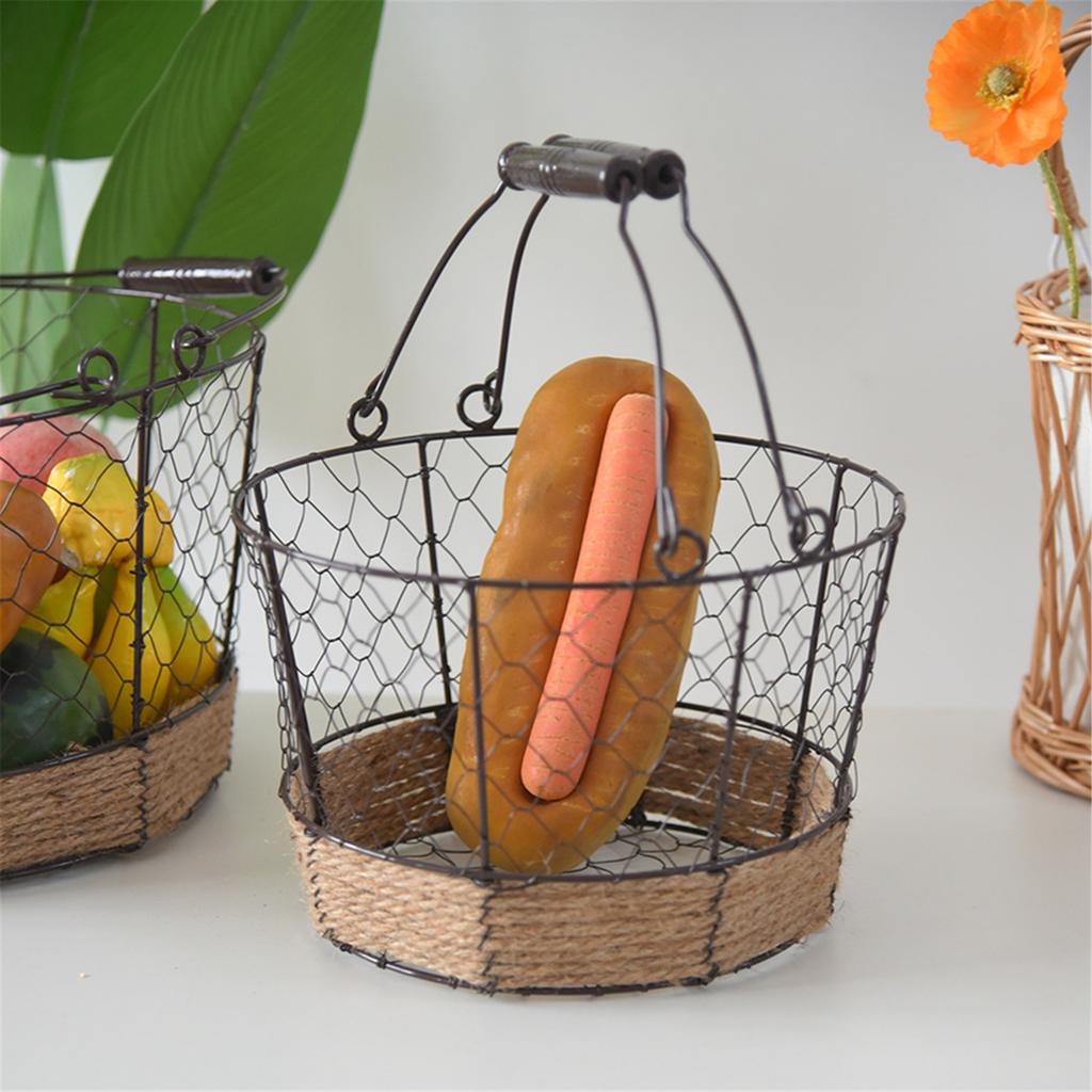 French Country Styles Iron Fruit and Vegetable Basket with Detachable Banana Hanger for Home Decoration Daily Use