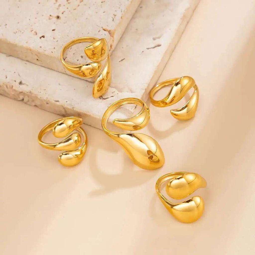 Ingemark 5Pcs/Set Vintage Irregular Droplet Shaped Open Rings Women 2026 Trendy Gold Color Chunky Thick Ring Aesthetic Jewelry