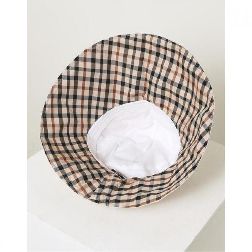 Daks Beige Check Contrast Linen Floppy Hat Dbhe2e121