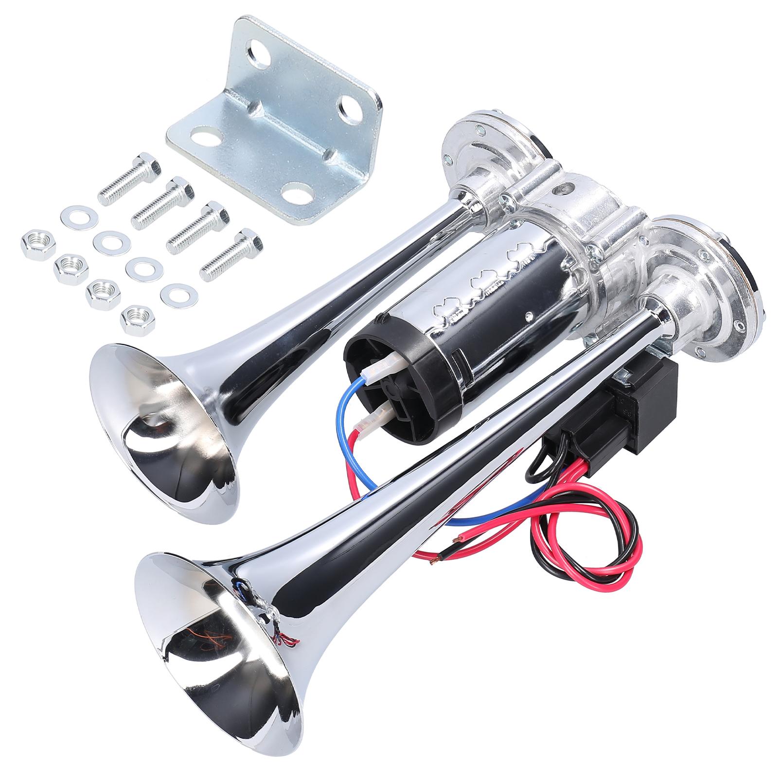 

12 В 110 дБ автомобильный гудок двойной трубный громкий электрический воздушный гудок с воздушным компрессором и реле для автомобиля грузовика серебряный