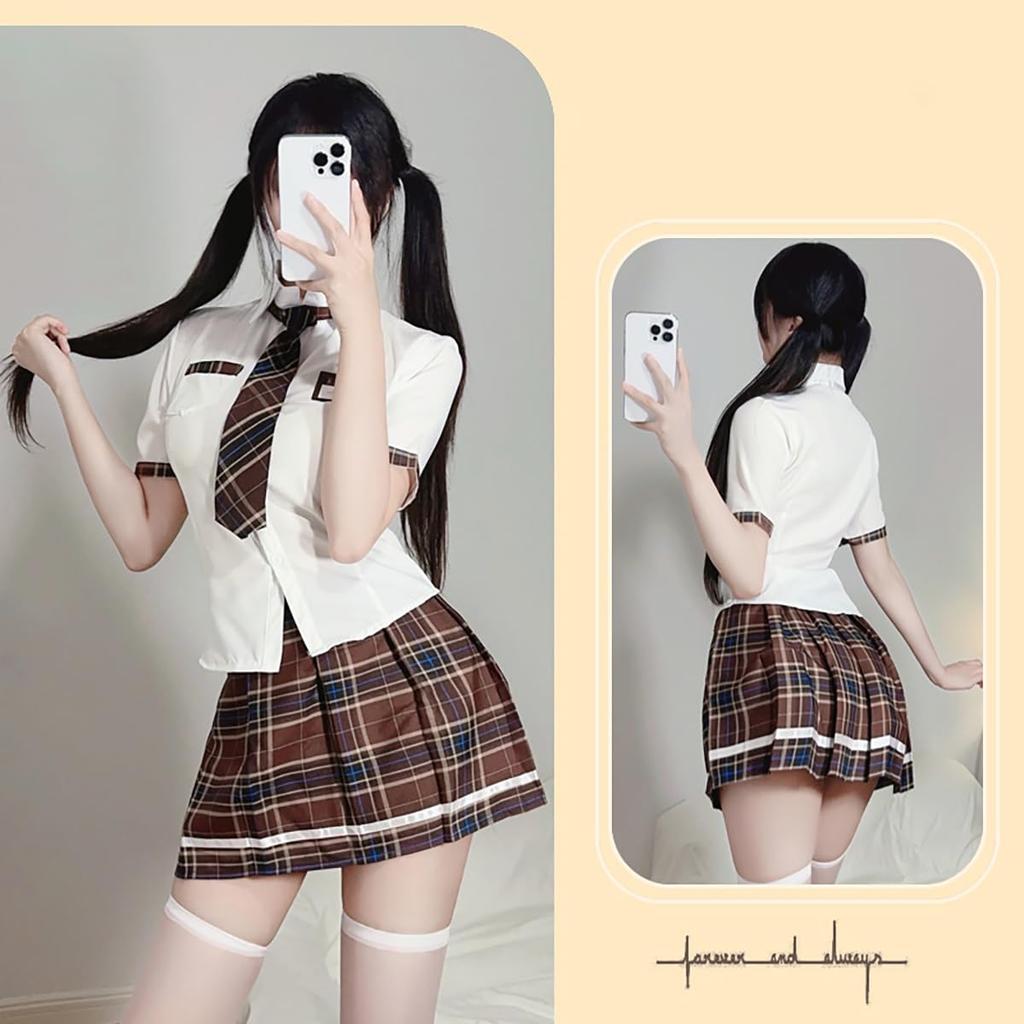 Emfay JK Cosplay Short School Uniform Sailor Set with Stockings Uniform, Sleeve, Costume, Suit, 4-Piece