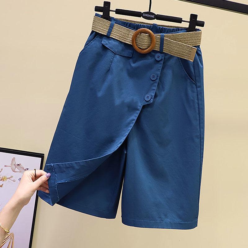 Summer Fashion Women's Culottes Pants Skirt Elastic Waist Wide Leg Skirt High Waist Culottes Casual Straight Five-point Pants