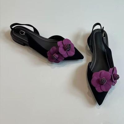 Nuovo Stile Sexy Fiore Punta Appuntita Tacco Basso Sottile Décolleté Donna Elegante Matrimonio Slingback Mules Scarpe Zapatos De Mujer
