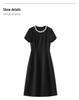 Elegant Checkered Beaded Waist-Hugging Women's Dress