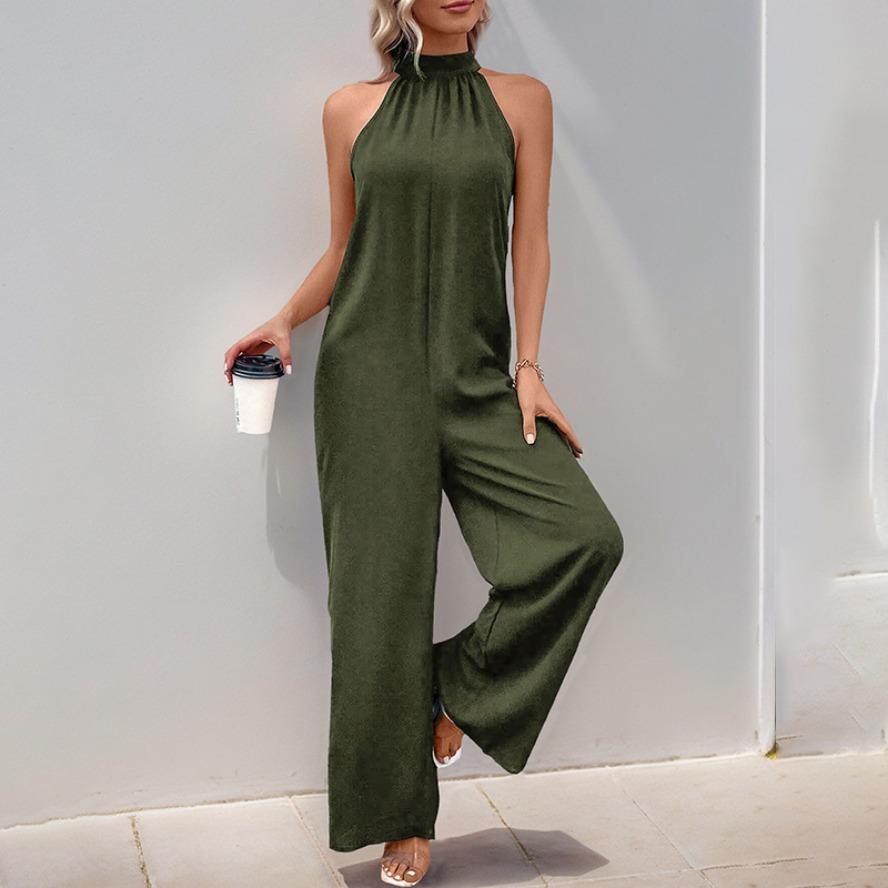 YYFS Women's Fashion Casual Summer Spring Solid Color Print Sleeveless Half Turtleneck Loose Waistline Trousers Jumpsuits & Rompers