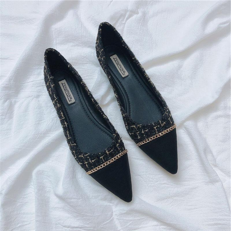 Fashion Ladies Flat Shoes 2025 Pointed Toe Pumps Ladies Metal Color Block Flat Shoes Soft Sole Non-slip Women's Shoes