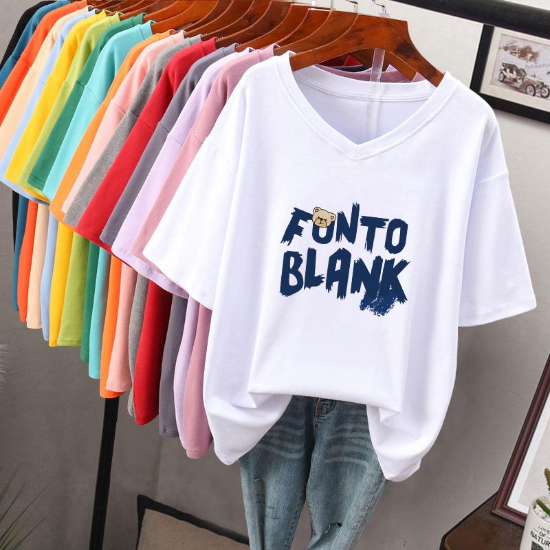 

Футболка з коротким рукавом, Вільного крою, Приталена футболка з V-подібним вирізом з принтом для жінок S білий