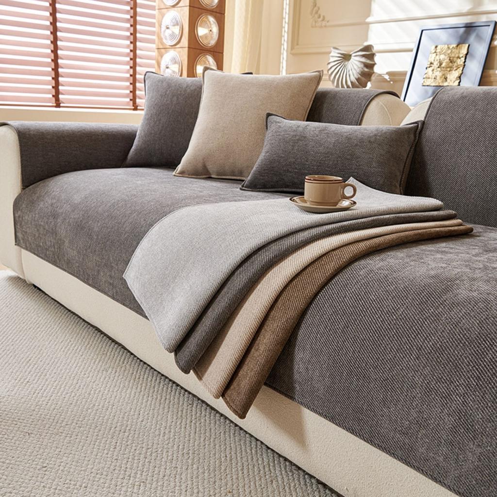 Minimalistische Twill Chenille Anti-Rutsch Sofaabdeckung für alle Jahreszeiten Wohnzimmermöbel Dekor Couchkissenbezug Überwurf